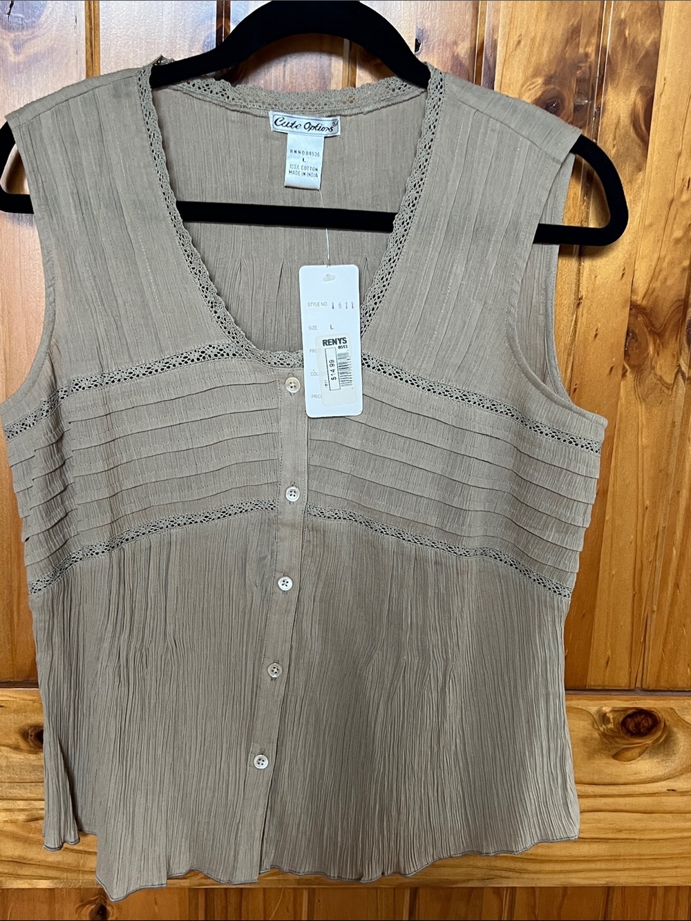 Sleeveless Button-Front Top in Taupe by Cute Options